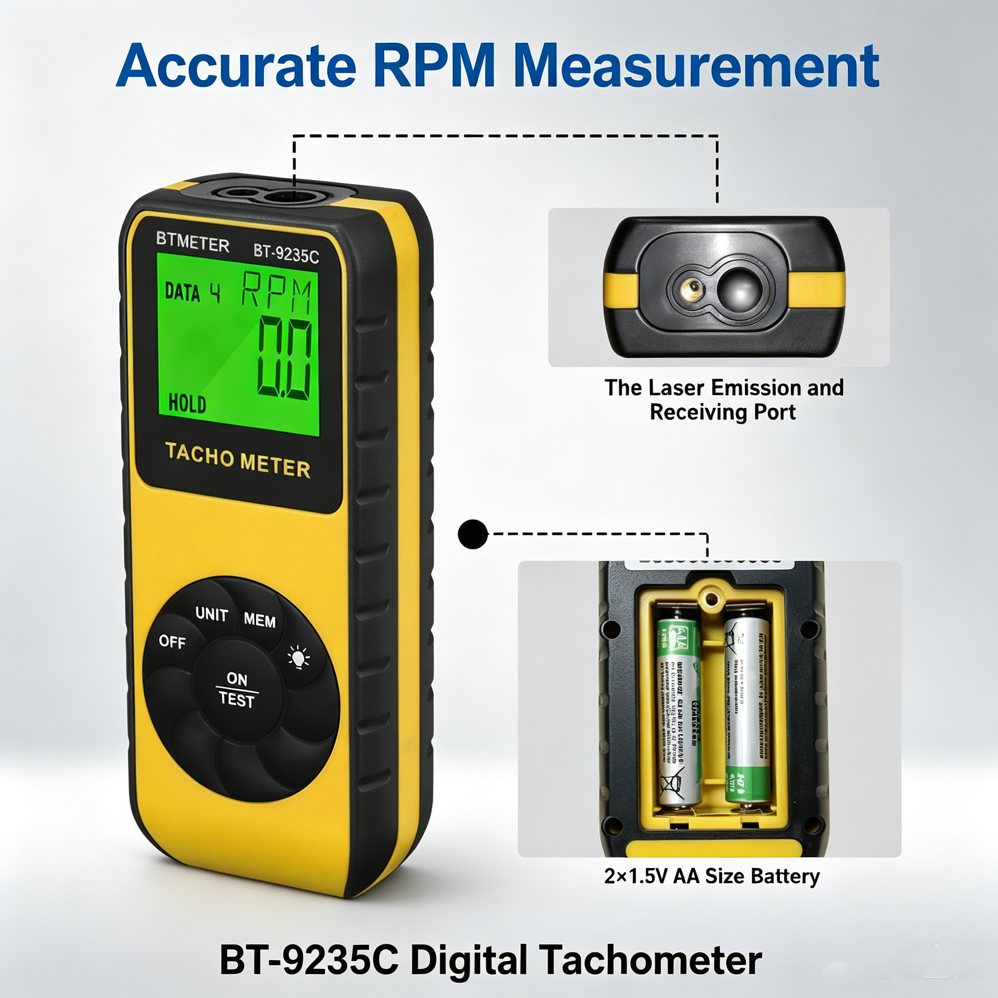 Industrial Laser Tachometer - BTMETER BT-9235C Laser Tachometer Non-Contact 7-99999RPM
